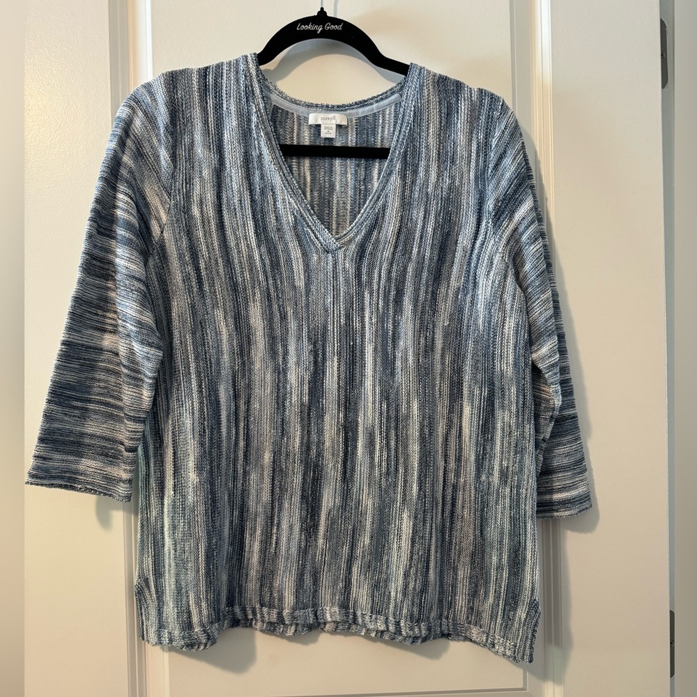 Striped V-Neck Women’s Sweater in Blue and White